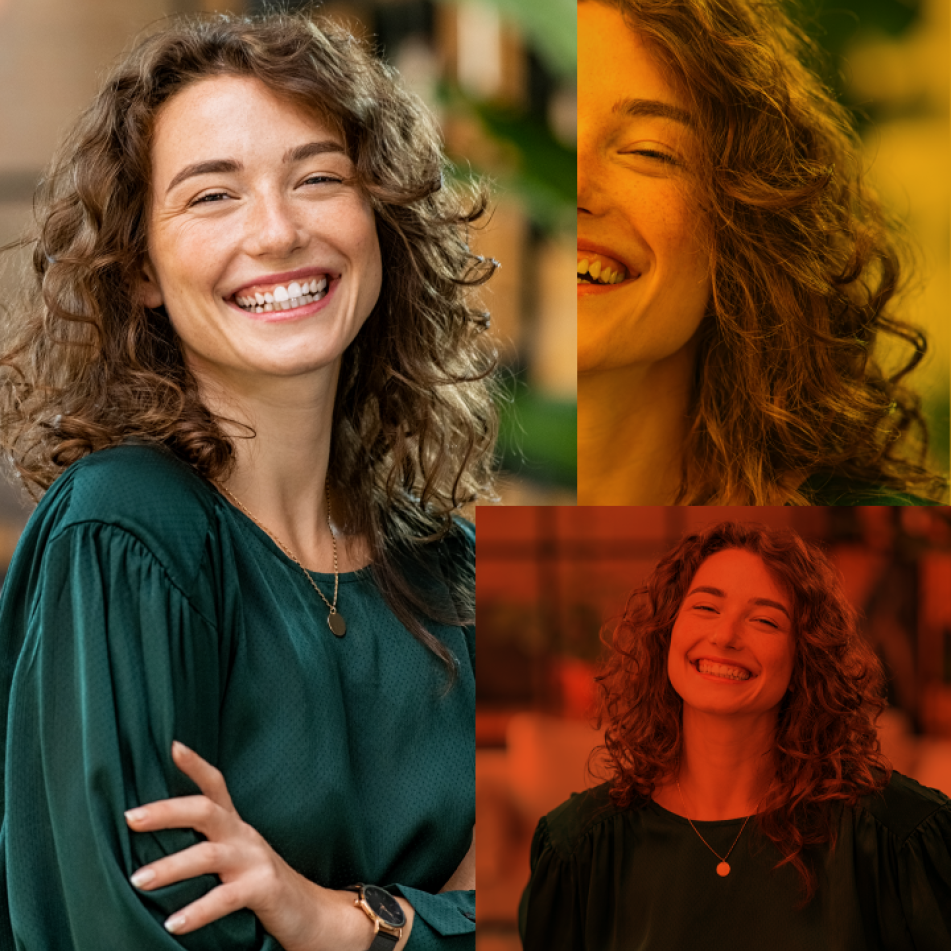 Femme dans plusieurs photo avec un couleur en opacité rouge et jaune